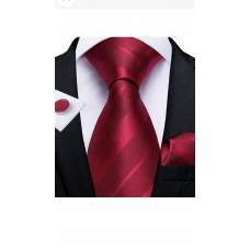 3delige set stropdas manchetknopen pochet rood Streep